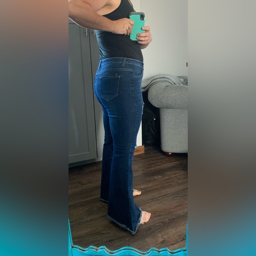 Women's Distressed Super Wide Flare Jeans